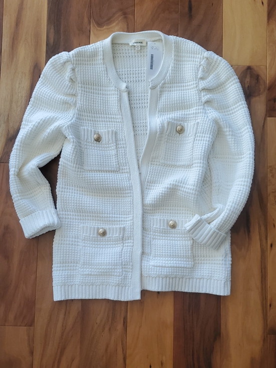 L'AGENCE Sweaters - L'AGENCE Ivory Textured Waffle Pocket Cardigan